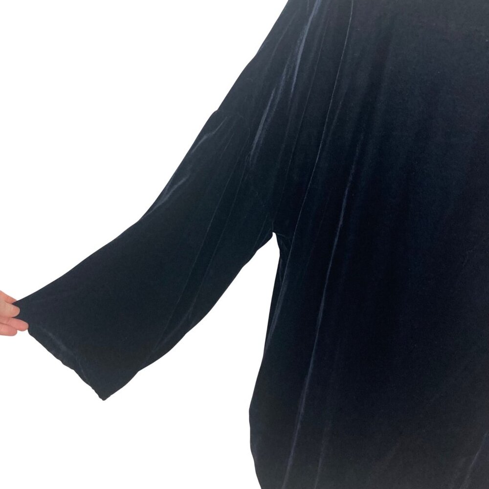 Lacausa Blue Velvet Long Sleeve Dress Medium Oversized Lagenlook Silk Blend - Picture 10 of 11